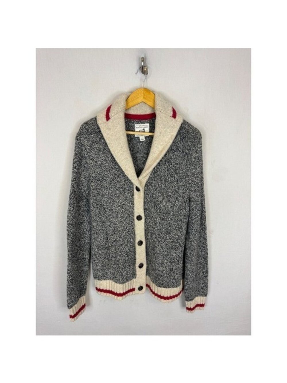 Roots Cabin Salt and Pepper Wool Blend Shawl Collar Cardigan Sweater Women L